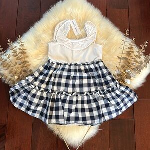 NWT Janie and Jack navy blue white gingham girls cotton dress!